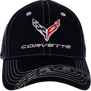JH Design Men's Chevy Corvette C8 Logo Cap Adjustable Black Hat